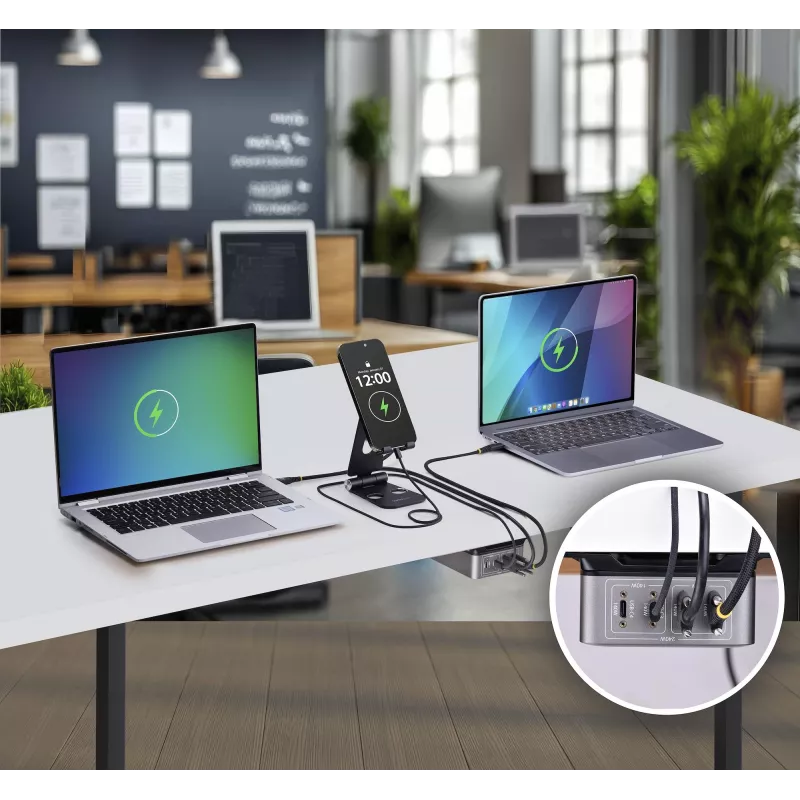 StarTech.com 4-Port Multi-Device USB-C Ladegerät, 240W Gesamt, Einzelport 140W EPR, PD 3.1, Schraubverriegelungsports, Konferenzräume, Halterung inkl. für Oberflächenmontage