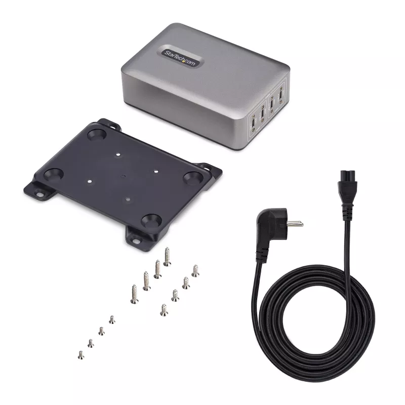 StarTech.com 4-Port Multi-Device USB-C Ladegerät, 240W Gesamt, Einzelport 140W EPR, PD 3.1, Schraubverriegelungsports, Konferenzräume, Halterung inkl. für Oberflächenmontage