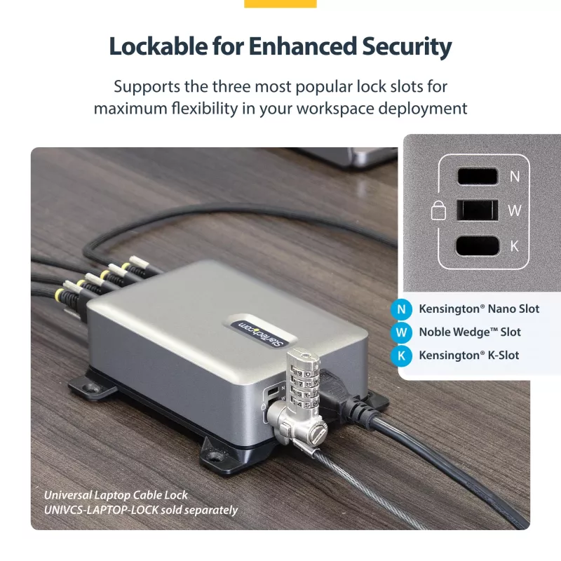 StarTech.com 4-Port Multi-Device USB-C Ladegerät, 240W Gesamt, Einzelport 140W EPR, PD 3.1, Schraubverriegelungsports, Konferenzräume, Halterung inkl. für Oberflächenmontage