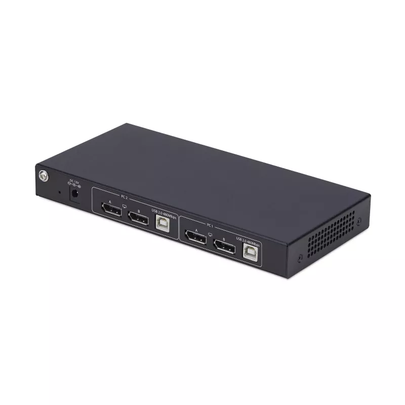 StarTech.com 2-Port Dual-Monitor DisplayPort KVM Switch mit Dual View Video Matrix, 4K 60Hz, 4x USB Hub Ports, Hotkey-Umschaltung, DP 1.2 Matrix KVM, TAA-konform