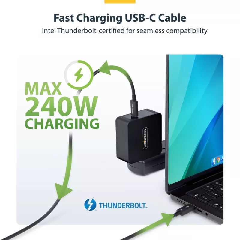 StarTech.com 2.6ft (80cm) Thunderbolt 5 Kabel, 80 Gbit/s/ bis zu 120 Gbit/s, 240 W PD, 8K 60 Hz, zertifiziertes Thunderbolt-Kabel – kompatibel mit Thunderbolt 4/USB4/USB-C
