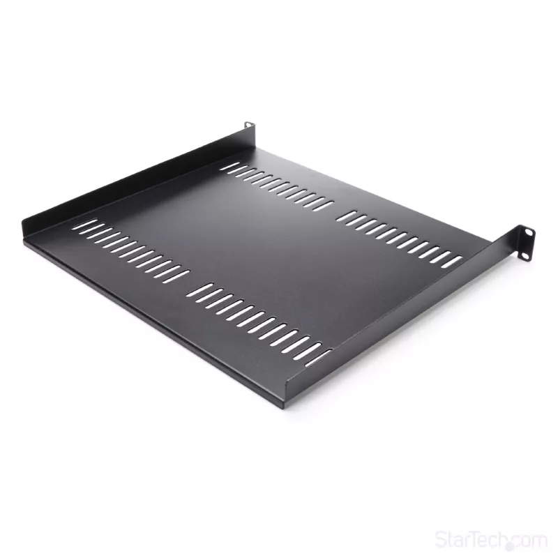StarTech.com 1U Server Rack Shelf – Universal Vented Rack Mount Cantilever Tray für 19 Zoll Netzwerk-Equipment-Rack & Schrank – Hochbelastbarer Stahl – Tragfähigkeit 44lb/20kg – 16 Zoll tiefes Regal, Schwarz