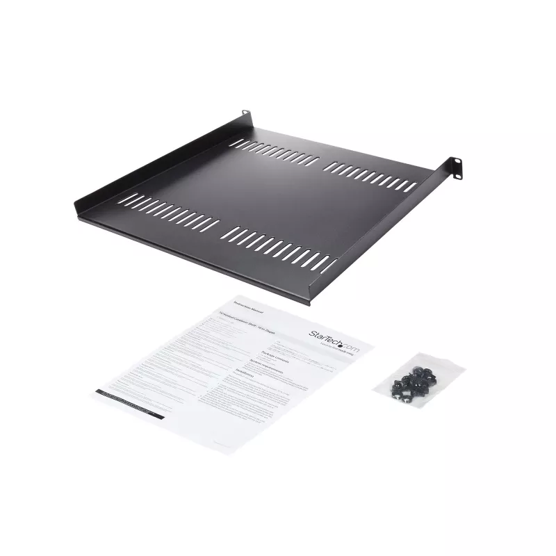 StarTech.com 1U Server Rack Shelf – Universal Vented Rack Mount Cantilever Tray für 19 Zoll Netzwerk-Equipment-Rack & Schrank – Hochbelastbarer Stahl – Tragfähigkeit 44lb/20kg – 16 Zoll tiefes Regal, Schwarz