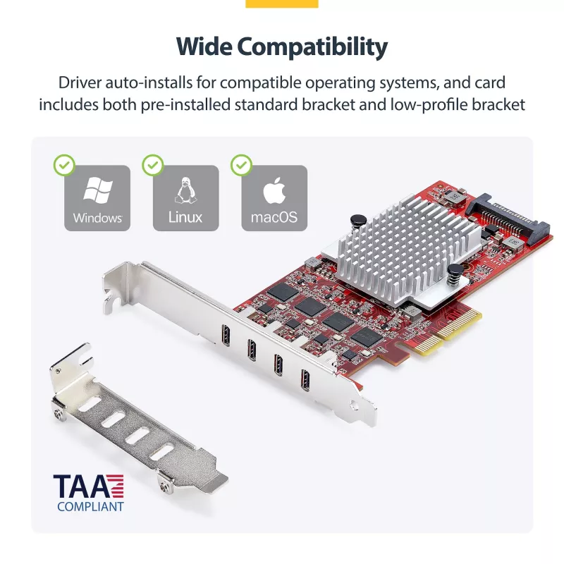 StarTech.com 4-Port USB Type-C PCIe Karte, USB 3.2 10Gbps, USB-C PCI Express Erweiterungskarte, 4x unabhängige USB-Controller, Windows/Linux/macOS, TAA-konform