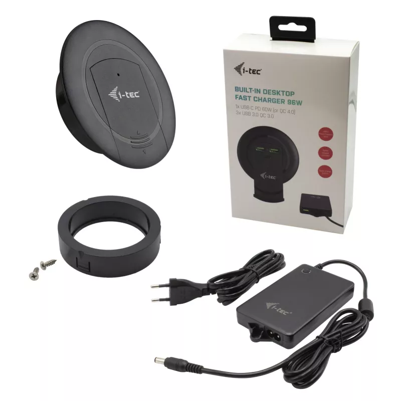 Ladegerät i-tec Einbau-Tisch-Schnellladegerät USB-C PD 3.0 + 3x USB 3.0 QC3.0 96 W