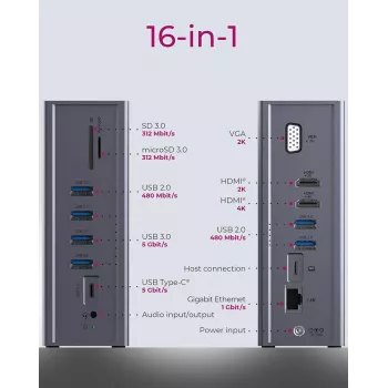 ICY BOX IB-DK2262AC Kabelgebunden USB 3.2 Gen 1 (3.1 Gen 1) Type-C Anthrazit