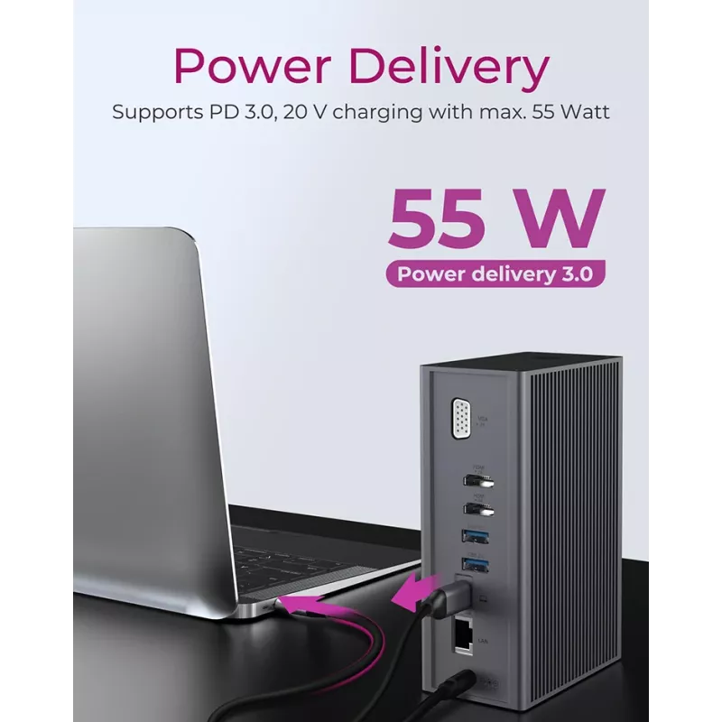ICY BOX IB-DK2262AC Kabelgebunden USB 3.2 Gen 1 (3.1 Gen 1) Type-C Anthrazit