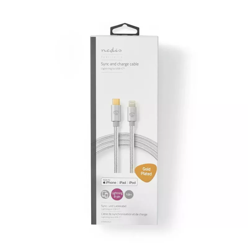 Lightning-Kabel Nedis CCTB39650AL10 1m Aluminium USB C
