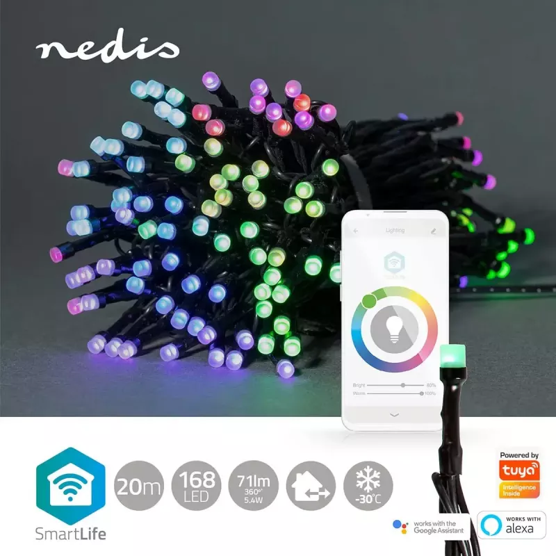 Dekorative Lichterkette Nedis WIFILX01C168 — 168 LED-SMD-Module, 5,35 W, 20 m Kabel, IP65