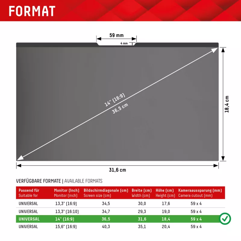 Displex PRIVACY SAFE magnetischer 2-Wege-Sichtschutzfilter für Laptop/Notebook 14'' (16:9)
