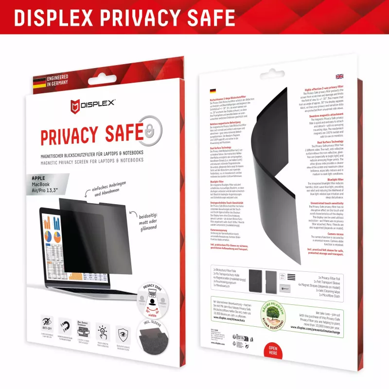 Displex PRIVACY SAFE magnetischer 2-Wege-Blickschutzfilter für MacBook Air/ MacBook Pro 13,3‘‘