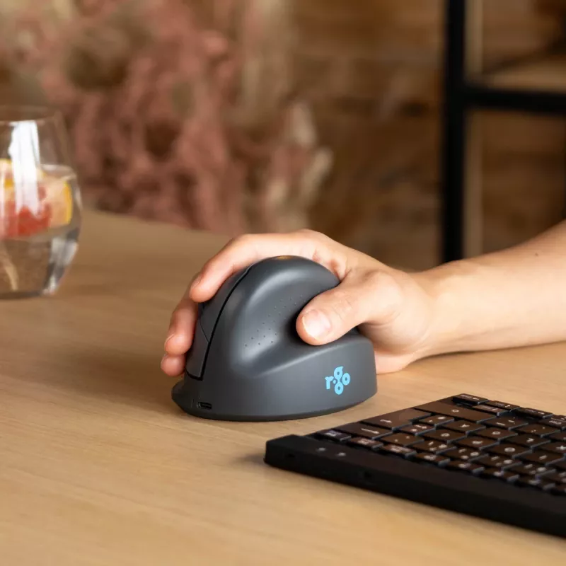 R-Go Tools Vertikale Maus R-Go HE Basic, ergonomische Maus, mittelgroß (Handgröße ≥ 185 mm), rechtshändig, Bluetooth, grau