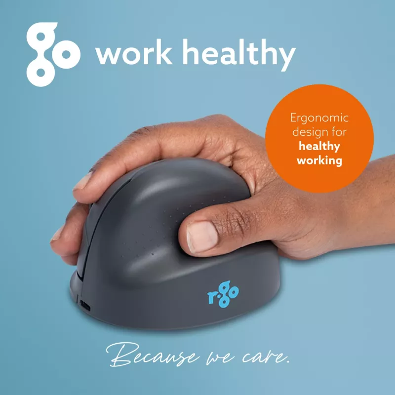 R-Go Tools Vertikale Maus R-Go HE Basic, ergonomische Maus, mittelgroß (Handgröße ≥ 185 mm), rechtshändig, Bluetooth, grau