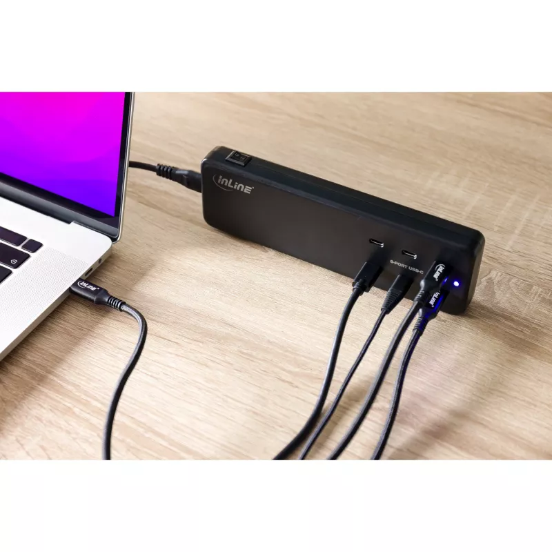 InLine Multiport-Netzteil, Ladegerät, 6x USB-C, PD 3.0, GaN, schwarz