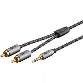 Audiokabel WENTRONIC Goobay 65288 — 3,5 mm Stecker auf 2 × Cinch-Stecker, 2 m, Kupfer, vergoldete Kontakte, magnetisch abgeschirmt