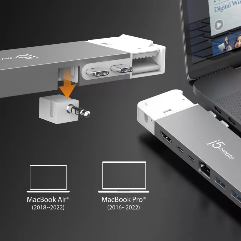 USB Hub j5create JCD395 4K60 Elite Pro Wired USB4 mit MagSafe Kit