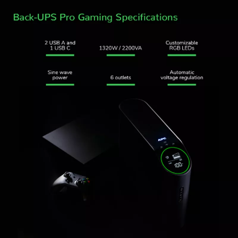 APC Back-UPS Pro BGM2200B-GR - 2200VA/1320W, 4x Schuko & 2x C13 Steckdosen, 3x USB-Ladegerät, USB-Datenanschluss