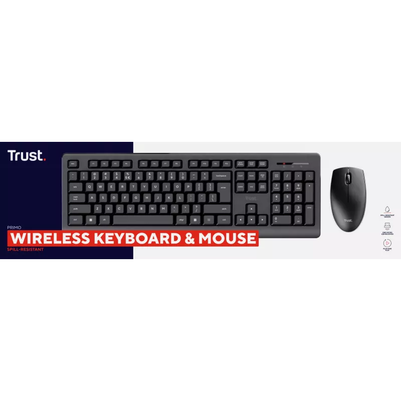 Trust Primo Tastatur Maus inklusive Office RF Wireless QWERTZ Deutsch Schwarz