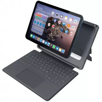 ASTAR DEQSTER Smart Rugged Touch Plus Tastatur für iPad 10,9 Zoll — QWERTZ Deutsch, Mechanische Schalter, Smart Connector Docking, Grau