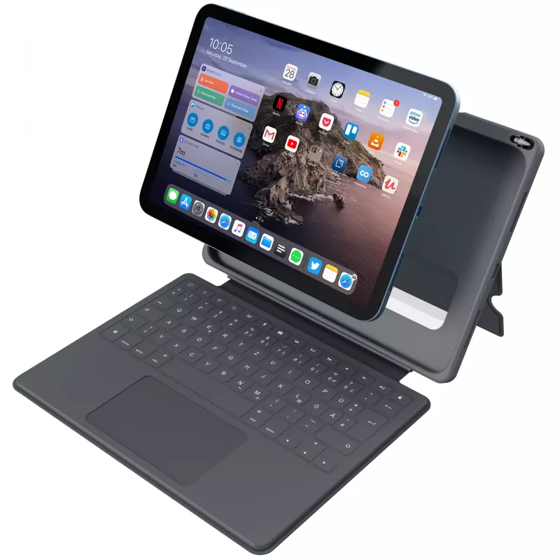 ASTAR DEQSTER Smart Rugged Touch Plus Tastatur für iPad 10,9 Zoll — QWERTZ Deutsch, Mechanische Schalter, Smart Connector Docking, Grau