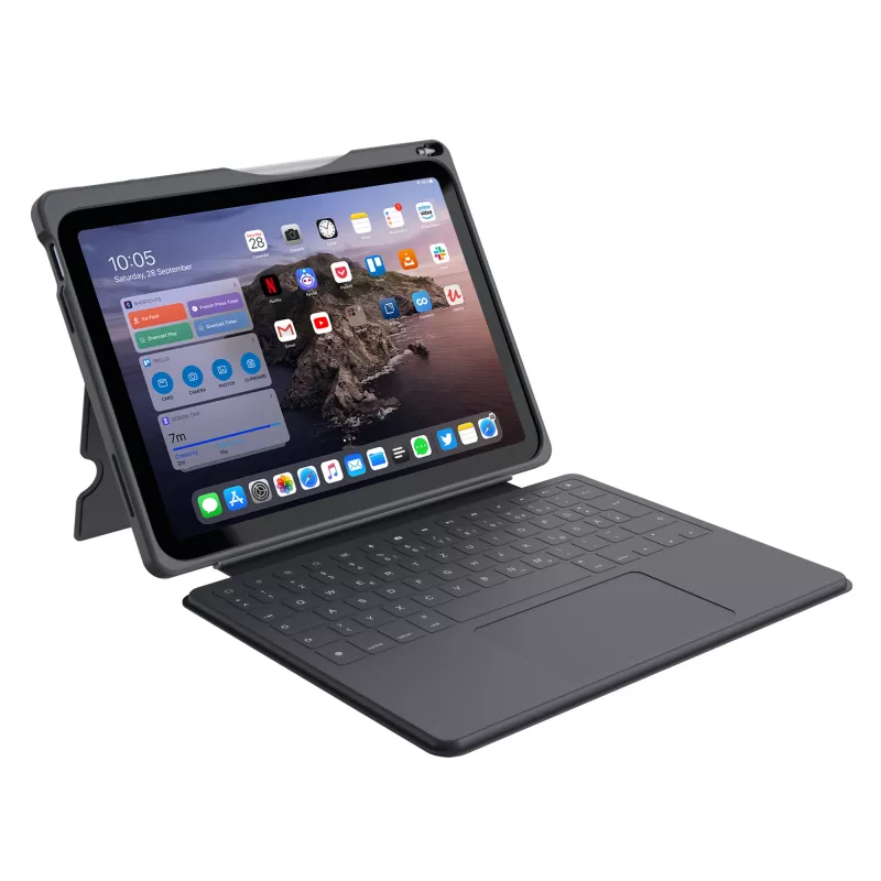 ASTAR DEQSTER Smart Rugged Touch Plus Tastatur für iPad 10,9 Zoll — QWERTZ Deutsch, Mechanische Schalter, Smart Connector Docking, Grau