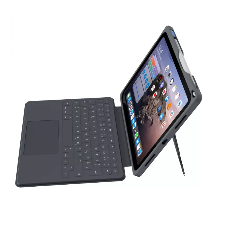 ASTAR DEQSTER Smart Rugged Touch Plus Tastatur für iPad 10,9 Zoll — QWERTZ Deutsch, Mechanische Schalter, Smart Connector Docking, Grau