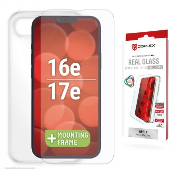 Displex Displayschutzfolie + Case für Apple iPhone 16e/17e, Eco-Montagerahmen, kratzfest