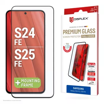 Displex Premium Displayschutzfolie (Full Cover, 10H) für Samsung Galaxy S25 FE/S24 FE, Eco Montagerahmen, Full Cover
