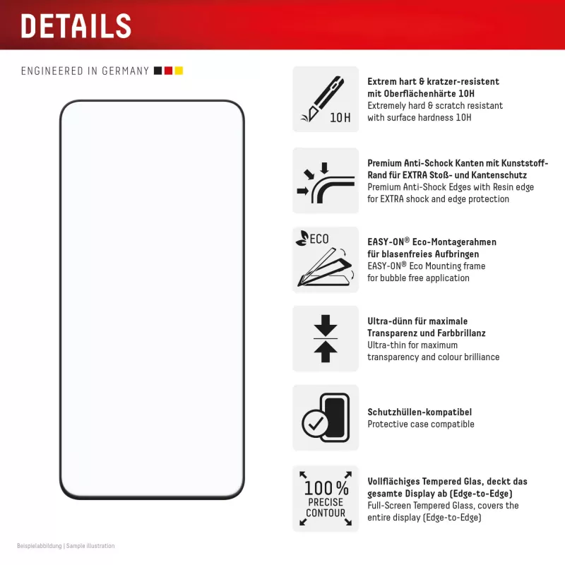 Displex Premium Displayschutzfolie (Full Cover, 10H) für Samsung Galaxy S25 FE/S24 FE, Eco Montagerahmen, Full Cover