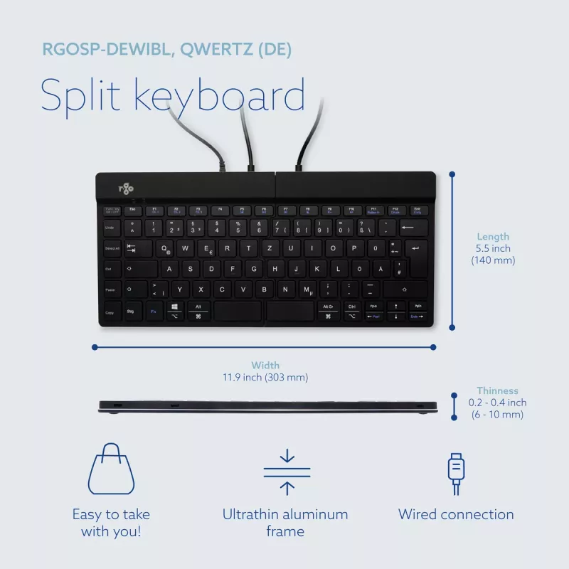 R-Go Tools Ergonomic Tastatur R-Go Split Break v2 with break software, ergonomic split Tastatur, QWERTZ (DE), Wired, Schwarz