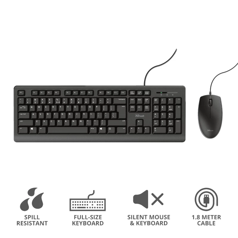 Trust Primo Tastatur Maus im Lieferumfang Büro USB Deutsch Schwarz