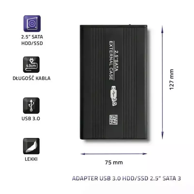 HDD/SSD-Gehäuse QOLTEC 51861 für 2,5-Zoll-SATA3-Laufwerke, USB 3.0, schwarz