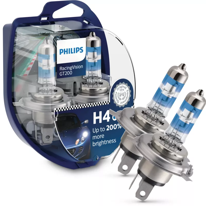 Philips RacingVision GT200 12342RGTS2 Hochleistungslampe, 60 W, 12 V, H4, Halogen, 3600 K, 2 Stück