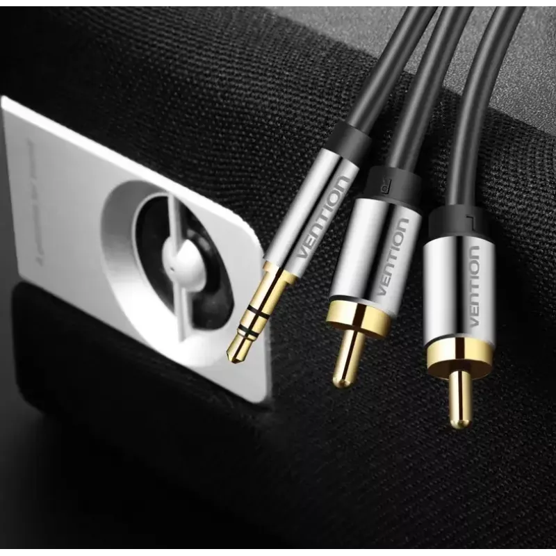 Audiokabel Vention BCFBJ 2 x RCA auf 3,5 mm Miniklinke, 5 m, schwarz, vergoldete Kontakte, PVC-Mantel