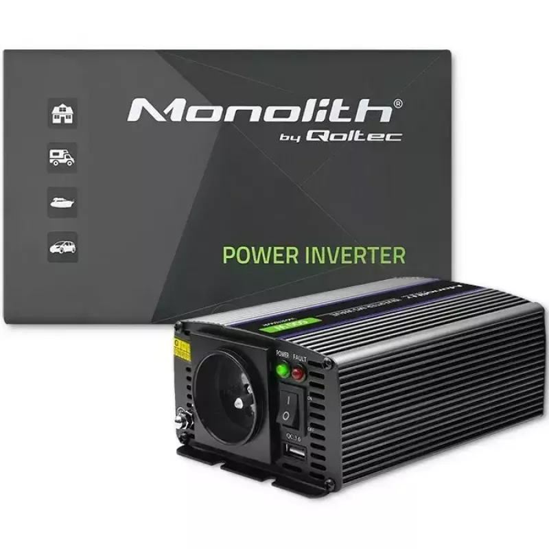 Spannungswandler QOLTEC Monolith 600 MS Wave 12V auf 230V 600W, reine/sinusförmige oder modifizierte Welle wie angegeben