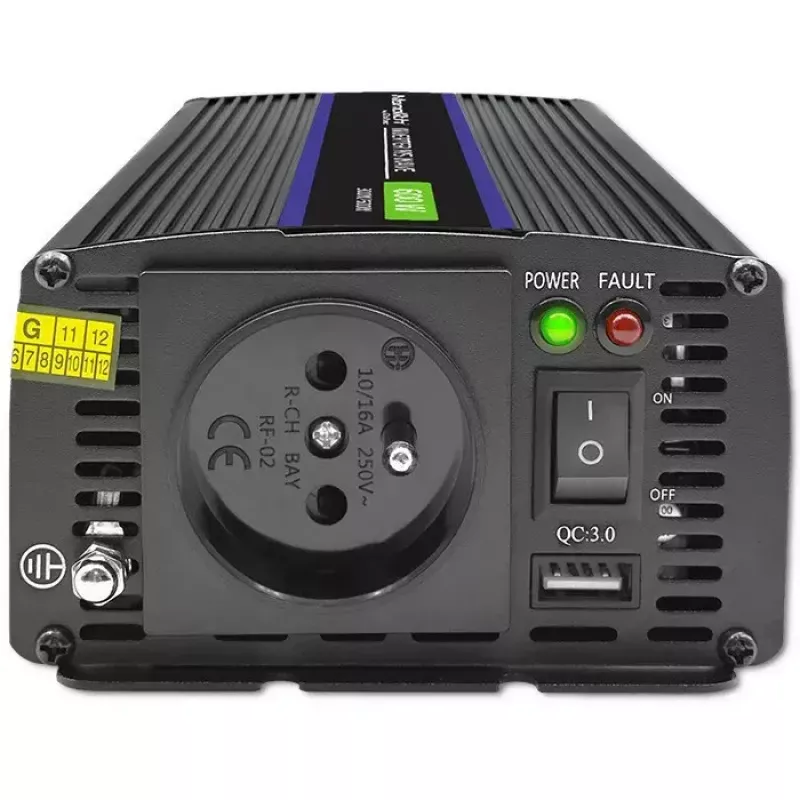 Spannungswandler QOLTEC Monolith 600 MS Wave 12V auf 230V 600W, reine/sinusförmige oder modifizierte Welle wie angegeben