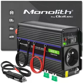 Spannungswandler QOLTEC Monolith 600 MS Wave 12V auf 230V 600W, reine/sinusförmige oder modifizierte Welle wie angegeben