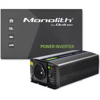 Wechselrichter QOLTEC Monolith 600 W — 12 V auf 230 V, USB PD 18 W, Auto/Innenbereich, schwarz