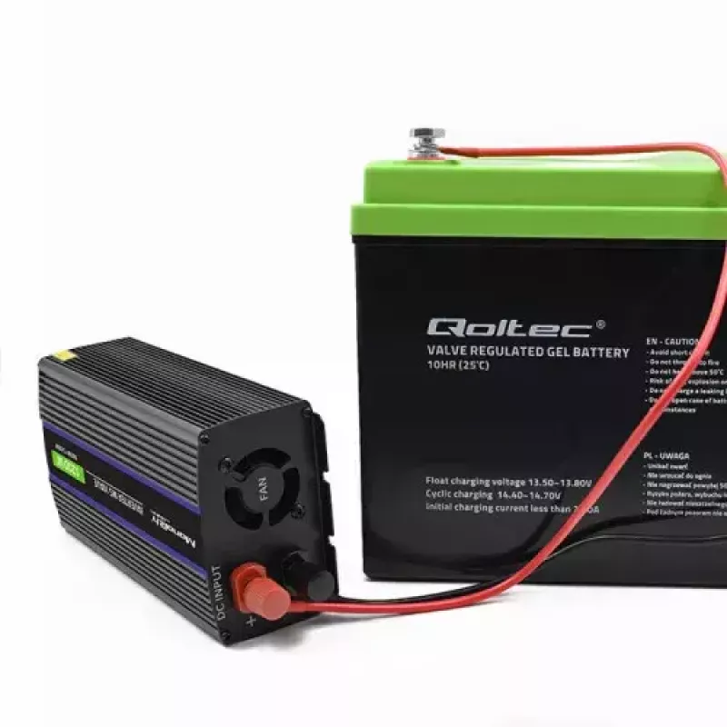Wechselrichter QOLTEC Monolith 600 W — 12 V auf 230 V, USB PD 18 W, Auto/Innenbereich, schwarz