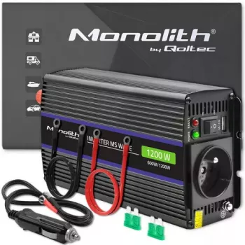 Wechselrichter QOLTEC Monolith 600 W — 12 V auf 230 V, USB PD 18 W, Auto/Innenbereich, schwarz