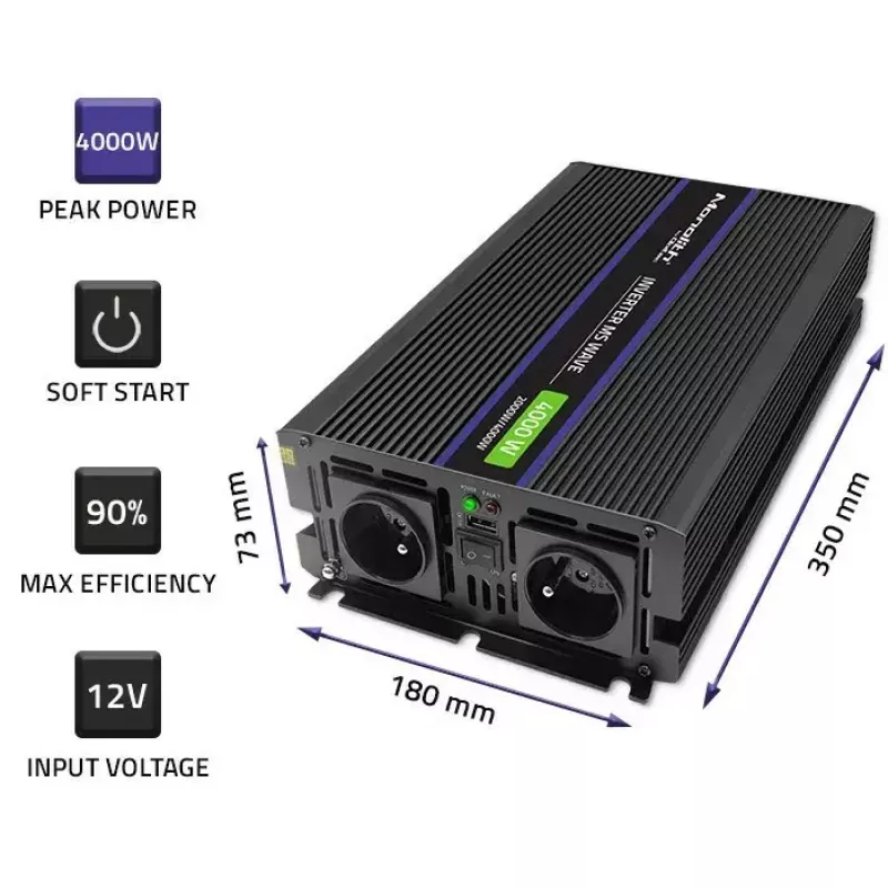 Spannungswandler QOLTEC Monolith 4000 MS Wave 12V auf 230V 2000/4000W mit USB