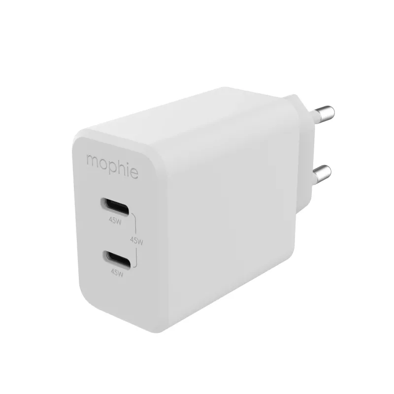 mophie-Zubehör, Netzadapter – USB-C-PD-DUAL-45W-GAN – Weiß – EU (2x USB-C)