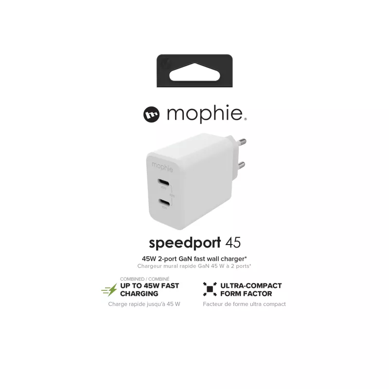 mophie-Zubehör, Netzadapter – USB-C-PD-DUAL-45W-GAN – Weiß – EU (2x USB-C)