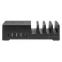 Manhattan Ladestation mit kabellosem Ladepad (abnehmbar), 1x kabellos, 1x USB-C und 4x USB-A Anschlüsse, kabellose Ausgangsleistung: 2 A, USB-C Ausgangsleistung: 3 A, USB-A Ausgänge: 1x 3 A und 3x max. 2,4 A, Kabel 1 m, Schwarz (Netzkabel: Euro-Stecker 2-polig auf C7-Gerätestecker)