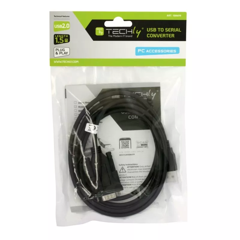 Serielles Kabel Techly IDATA-USB2-SER-1 Schwarz 1,5 m USB Typ-A DB-9
