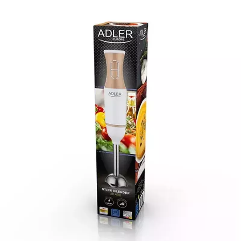Stabmixer Adler AD 4616 — handgehaltener Stabmixer, 500 W max, 2 Geschwindigkeiten, Edelstahlklingen, weiß