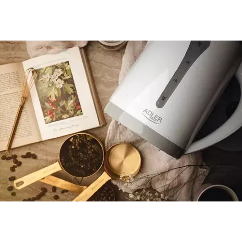 Elektrischer Wasserkocher Adler AD 1244 — 2,5 L, 2200 W, weiß, verdecktes Heizelement