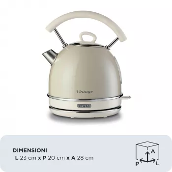Ariete 2877 Wasserkocher Vintage, 1,7 L, kabellos, beige, 1,7 L, 2000 W, beige, Wasserstandsanzeige, kabellos, Filter