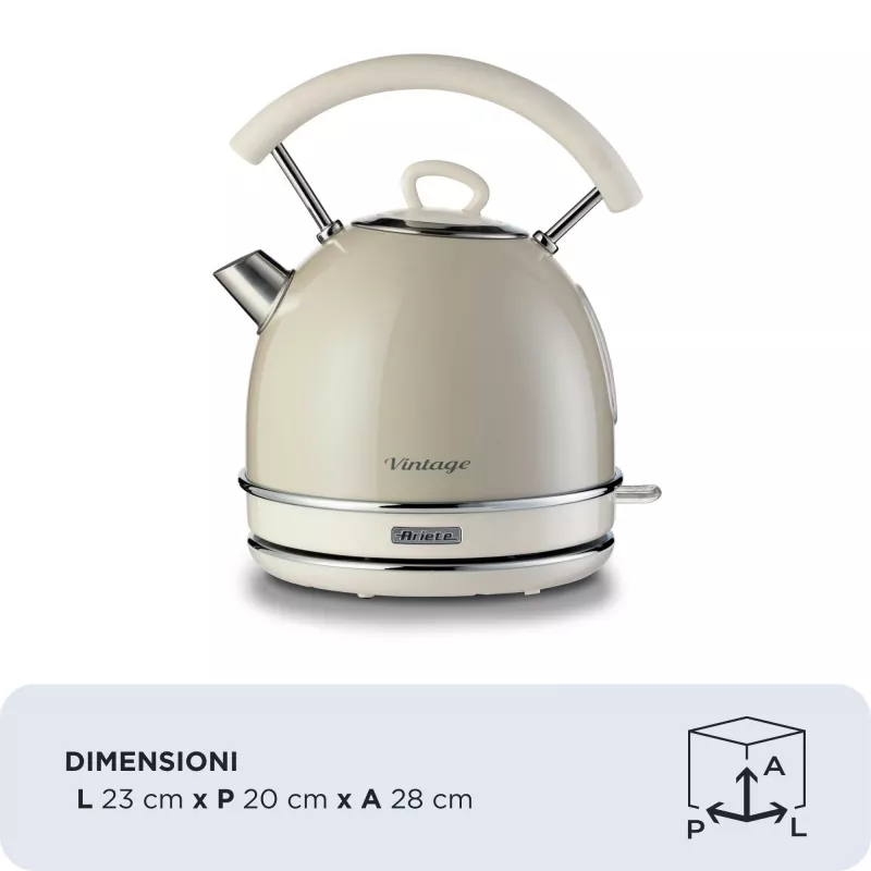 Ariete 2877 Wasserkocher Vintage, 1,7 L, kabellos, beige, 1,7 L, 2000 W, beige, Wasserstandsanzeige, kabellos, Filter