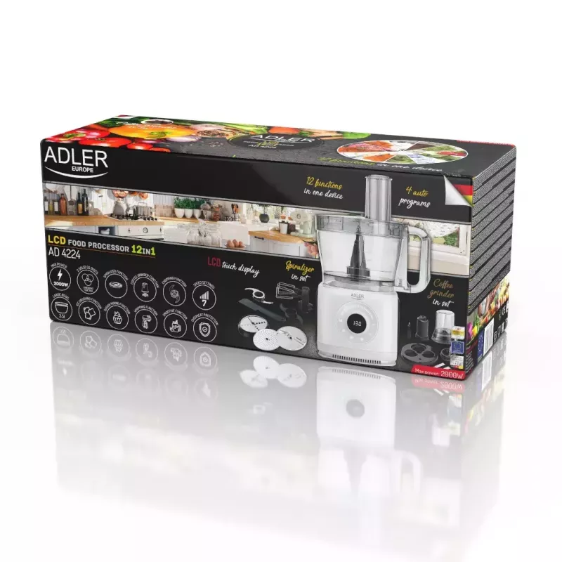Adler AD 4224 Küchenmaschine, 1000 W, 2-l-Schüssel, 7 Geschwindigkeiten, weiß